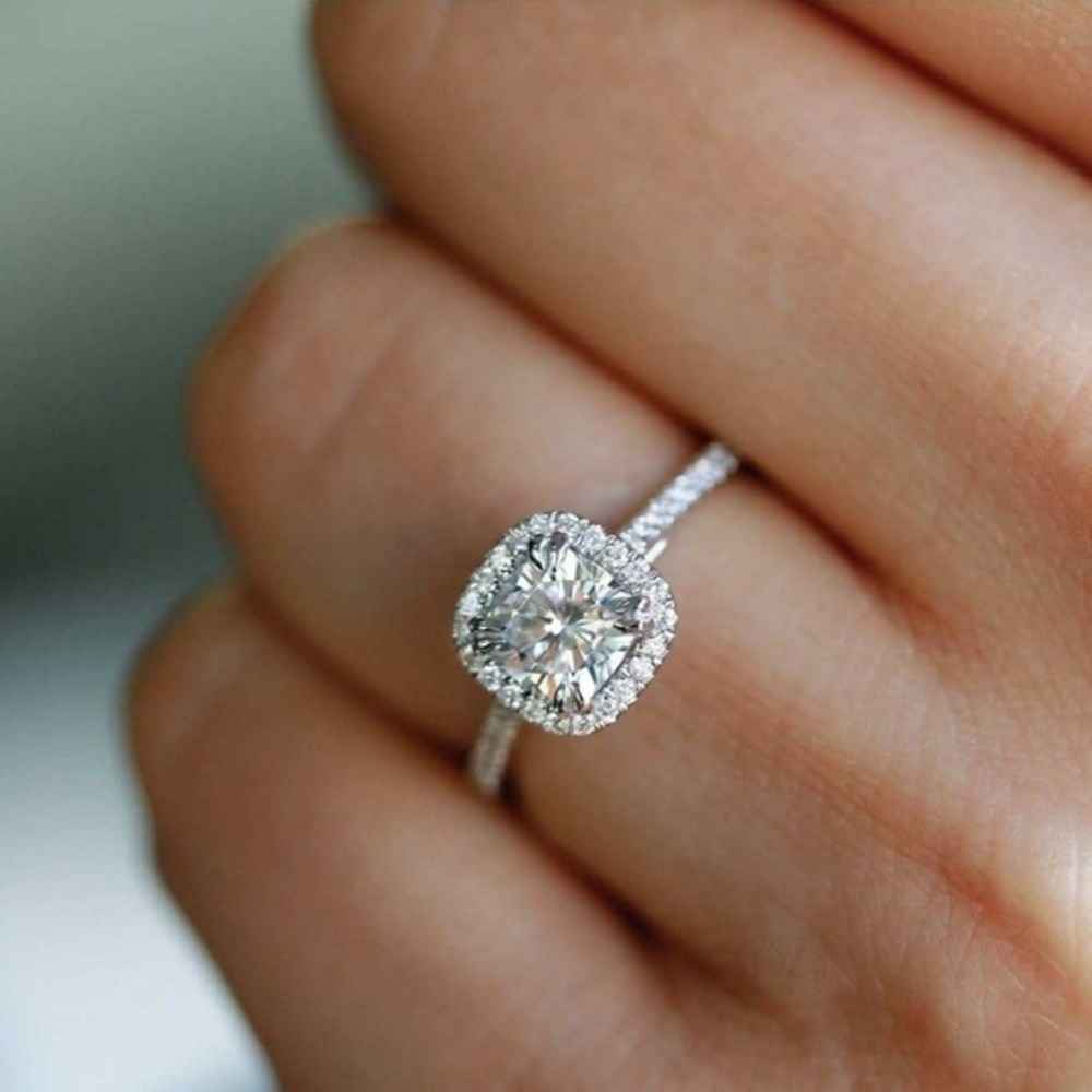 Delmar Sterling Silver CZ Cushion Halo Ring